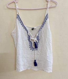 Boho Embroidered Lace-Up Cami Top