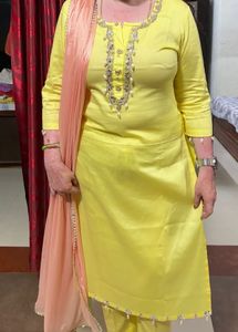 Vibrant Yellow Kurta Set with Ombre Dupatta