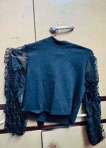 Chic Black Ruffled Sleeve Top