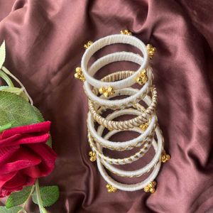 White Thread Bangles with Mirror &amp; Gold Charms🤍✨
