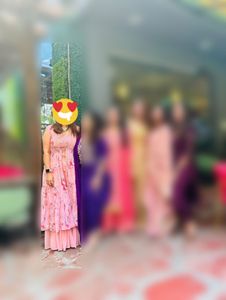 Chic Pink Floral Kurta Set with Sequins