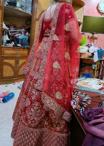 Red &amp; Gold Embroidered Wedding Lehenga