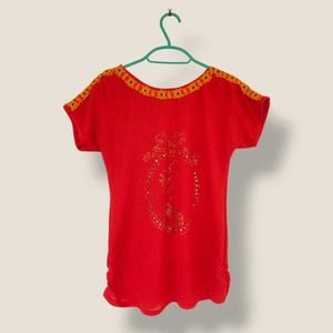 Red Embellished Woman Top
