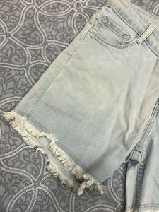 Light Wash Frayed Denim Shorts