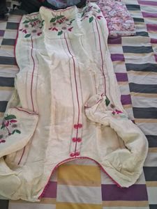 Cream Kurta Set with Pink Accents