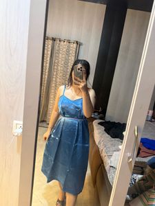 Elegant Blue Satin Midi Dress🦋❤️