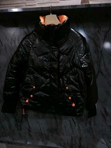 Stylish Puffer Jacket with Orange Accents