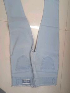 Light Blue Distressed Embroidered Jeans