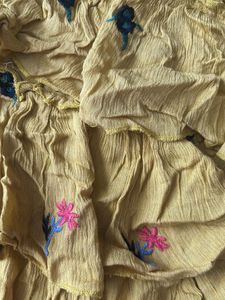 Yellow Ruffled top  with Floral Embroidery