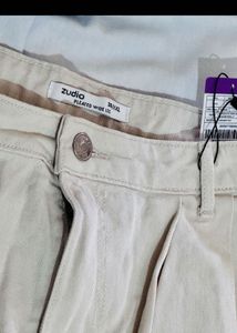 Cream Wide Leg Pleated Pants