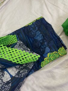 Embroidered Blue Kurta with Green Dupatta