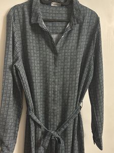Patterned Button-Up Midi Dress