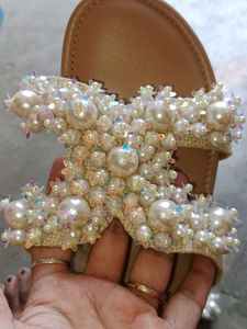 Women's Embellished Pearl Slides/Flats