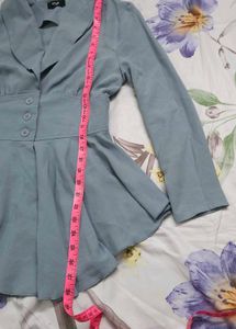 Styli Women Pleated Hem Button Detail Blazer