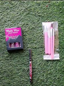 Makeup Brush Set & Lipstick Combo