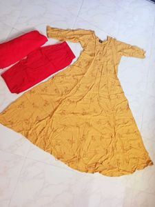 Stylish Yellow Kurta Set with Red Dupatta