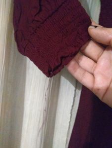 Maroon Long Full Sleeves Dress Elasticated Waist
