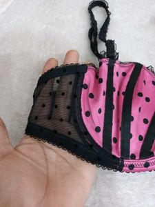 Pink Black Polka Dot Bra