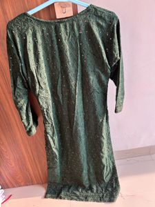 Dark Green Kurta with sequin design