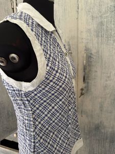 Blue &amp; White Plaid Sleeveless Top