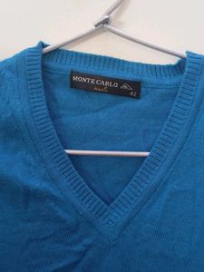women Blue V-Neck Sweater