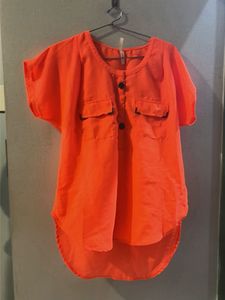 Bright Orange Casual Button-Up Top