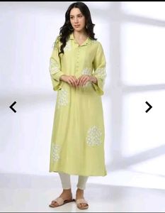 Lime Green Kurta with Embroidery from Ajio