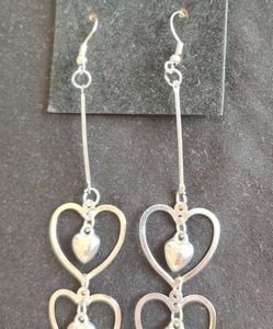 Silver Plated Double Drop Heart Shape Earrings