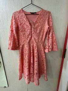 Coral Lace Fit & Flare Dress