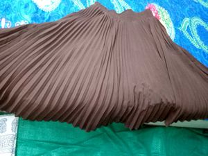 Brown Pleated Midi Skirt