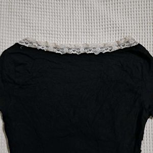 Y2k Vintage Cottagecore Black Lace Trim Crop Top