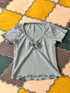Cute Light Blue Tie-Front Top
