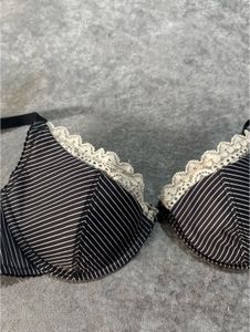 Lace Trim Pinstripe Bra