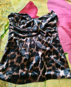 Velvet Leopard Print Strapless Top