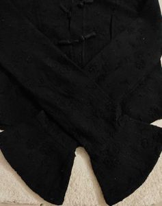 Black Embroidered Mandarin Collar Blouse