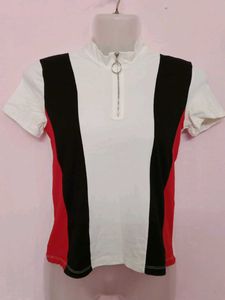 SHEIN Women's O-ring Zip Up Top/Tshirt