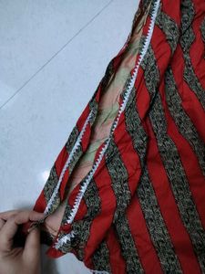 Red Kurta with Striped Pattern