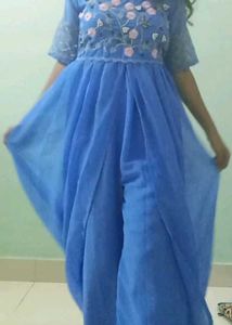 Blue Floral Embroidered Ethnic Gown with Bottom