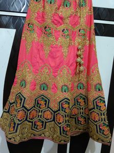 Pink Net Dupatta with Gold Embroidery