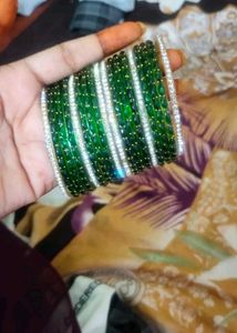 Emerald Green & Crystal Bangles Set