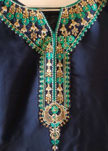 Elegant Navy Blue Kurta Set with Teal Dupatta
