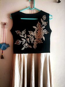 Embroidered Black &amp; Cream Maxi Gown