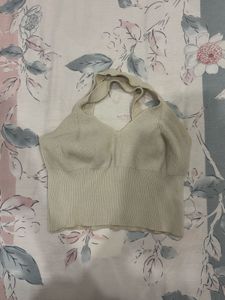 Cream Knit Halter Neck Top