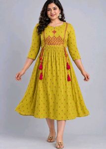 Yellowish Green Embroidered Tassel Dress