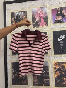 Striped Collared Crop Top