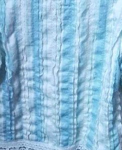 Blue &amp; White Textured Puff Sleeve Top