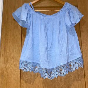 Light Blue Lace Trim Tunic Top