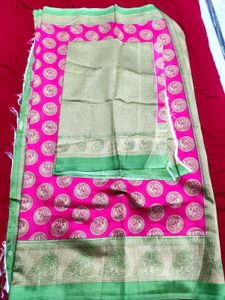 Pink Printed Saree with blouse piece