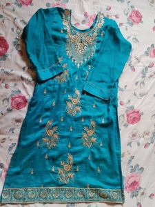 Seagreen Embellished Kurta Set with Dupatta