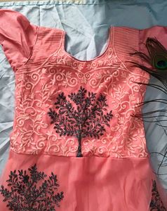 Elegant Peach Ethnic Gown with Tree Motif